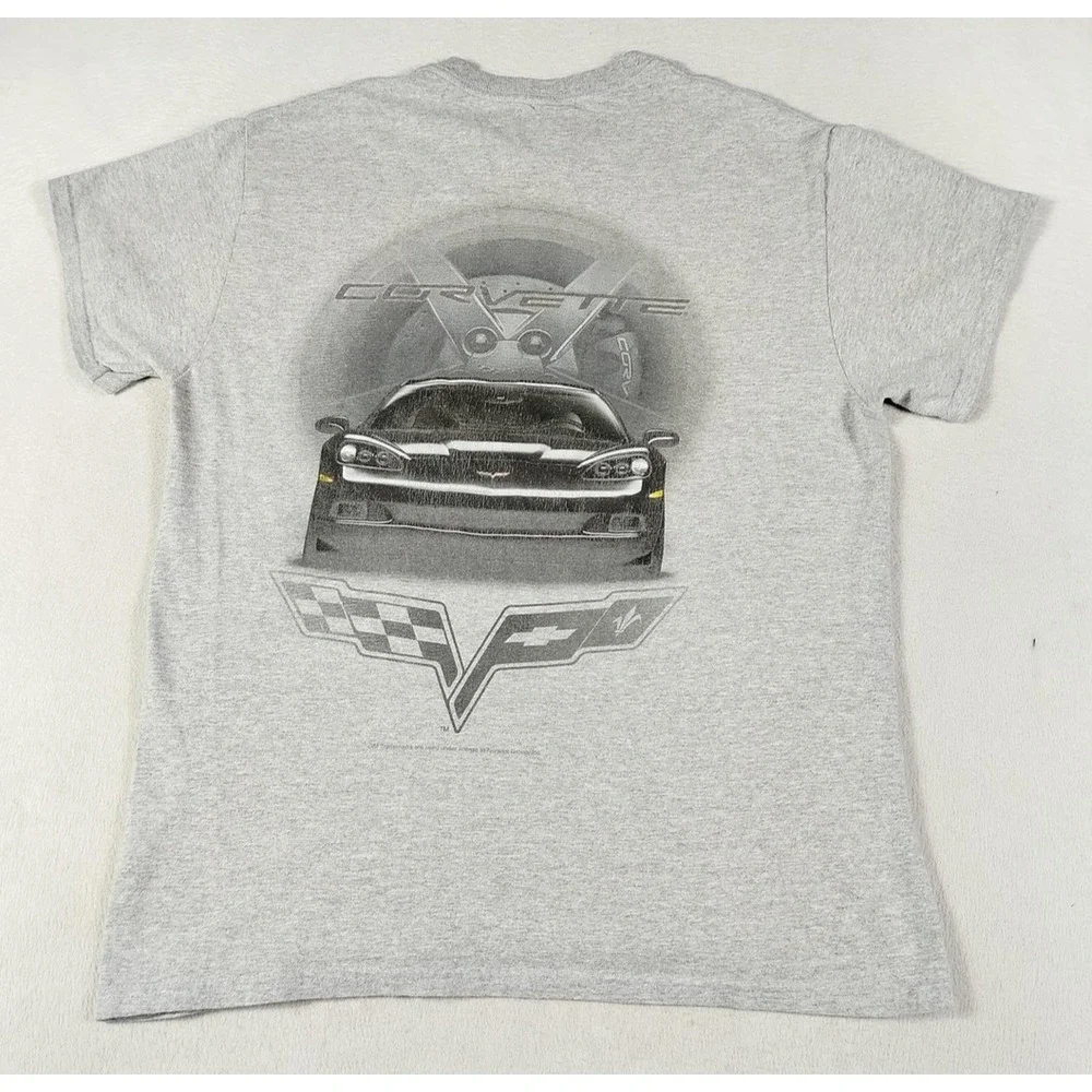 Gildan Corvette Shirt Mens Medium Gray Graphic Tee Chevy Sports Car Automotive